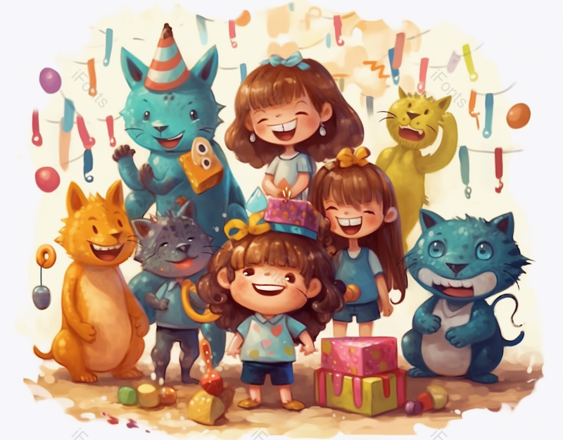 家庭同学宠物六一儿童节小朋友童年欢乐聚会团聚庆祝插画,插画/手绘图,插画/手绘图库,插画/手绘图下载,插画/手绘
